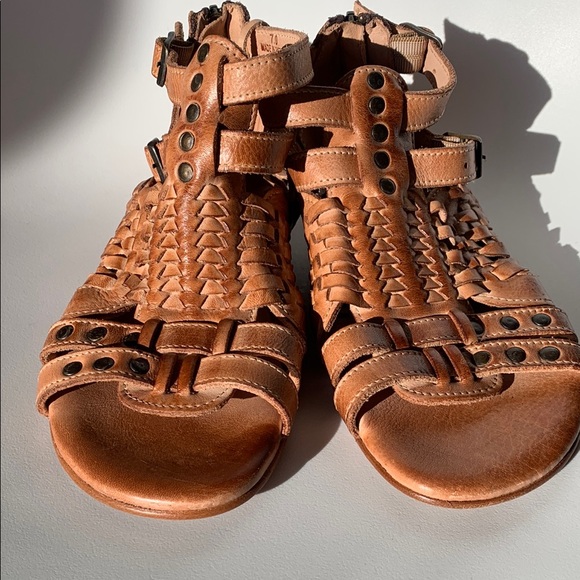 Free People Bed Stu Claire Gladiator Tan Leather Sandals Sz 7 - Picture 4 of 14